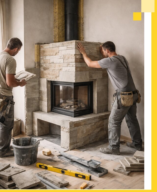 Угловые камины под ключ проект, монтаж и отделка в Дальнереченске