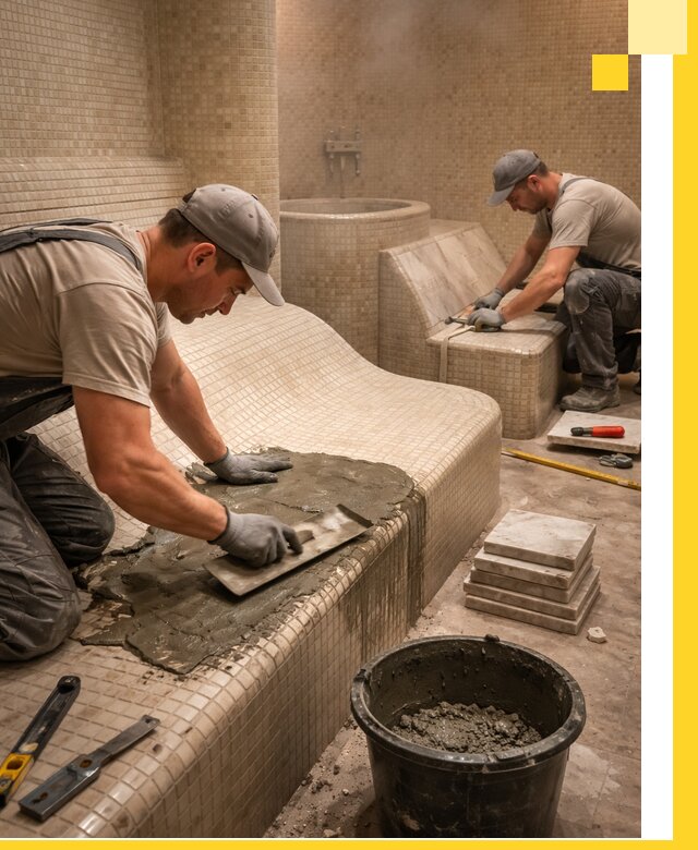 Лежаки для хамама под ключ в Дальнереченске, проект и монтаж