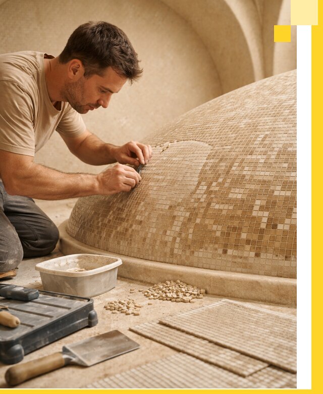 Профессиональная укладка мозаики для хамама под ключ в Дальнереченске